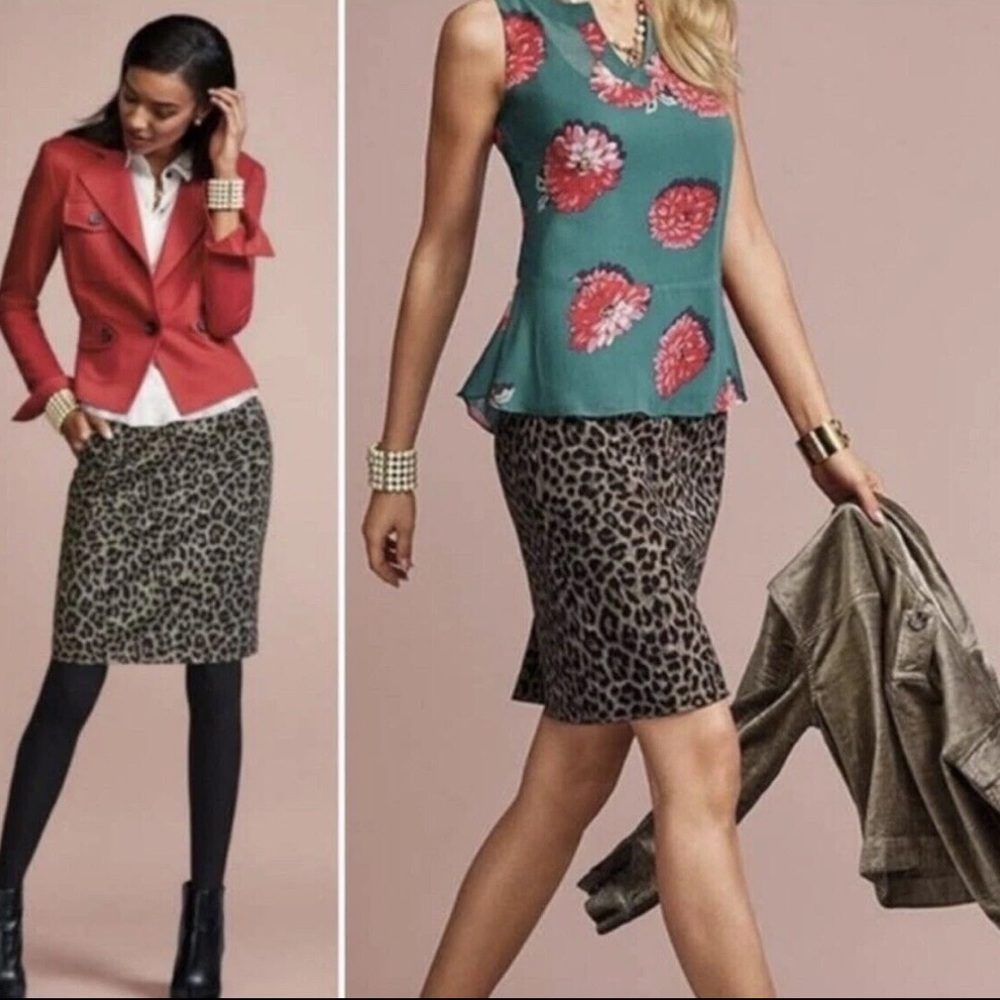 CABI ANIMAL PRINT JUNGLE SKIRT BLACK GRAY STRETCHY PONTE PENCIL 6
